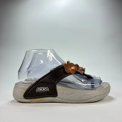 Adda Brown Grey Floral Sandal Slip On Casual Comfort Summer Shoes Youth Size 5 - Image 1 of 4