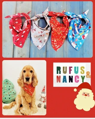 Handmade Tie On Christmas Dog Bandana Collar Neckerchief Scarf Gift Present