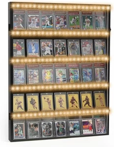 Graded Trading Card Vitrine 35 LED Licht Sport PSA Platten Holz Wandschrank - Bild 1 von 13