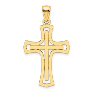 14k Yellow Gold Polished Double Cross Pendant - Picture 1 of 4