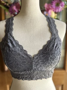 Felina Lingerie Floral Lace Racerback Bralette Gray Size Medium - Picture 1 of 5