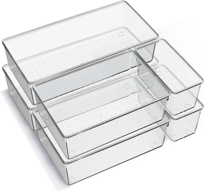 6 Pack Large Clear Plastic Drawer Organizer Trays, Acrylic Kitchen Drawer Organi - Image 1 of 4