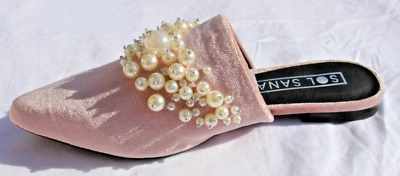 NUEVO SOL SANA 1/2" DIAPOSITIVAS PLANAS POLVORIENTO ROSA TERCIOPELO PERLA DETALLES PUNTIAGUDO ELECCIÓN Foto 1 de 4