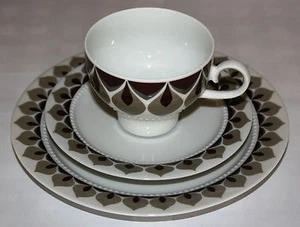 Eschenbach Venedig Perlrand braun/grau Kaffeegedeck 3-teilig Porzellan - Bild 1 von 4