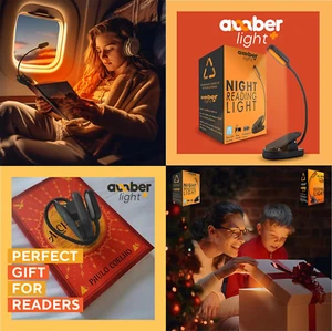Giftable Amber Book Light - Blue Light Blocking - Night Reading Light by Ambe... - Picture 1 of 12