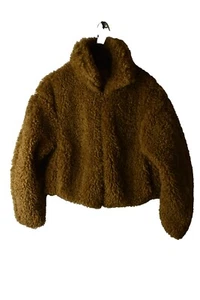 Bershka Womans Faux Shearling Teddy Bear Cropped BrownJacket Size XS - Picture 1 of 8