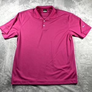 Nike Golf Uomo L Dri-Fit Polo Rosa Caldo Bianco Swoosh & Logo TDS - Foto 1 di 10