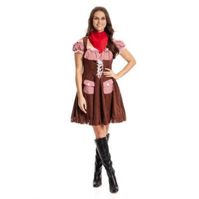 KOSTÜMPLANET Cowgirl Kostüm Kleid Damen Faschingskostüm Wilder Westen Karneval Cowboy Kostüm