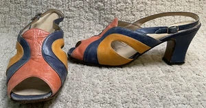 Vintage 60er Lord & Taylor schwarz braun Leder Kreuzriemen Pumps Schuhe Damen 7 - Bild 1 von 11