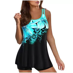 Women's Two-Piece Tankini Bathing Suits Tummy Control Swim Dress with Boyshorts - Picture 1 of 11