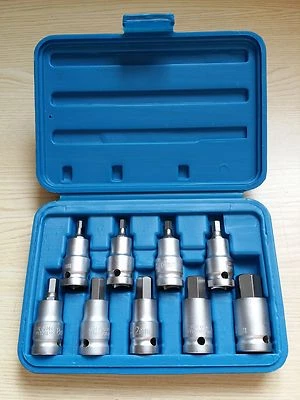 10Pc 1/2" Drive Metric Hex Allen Socket Set 4 Ratchet Torque Wrench Bolt Case   - Image 1 of 4