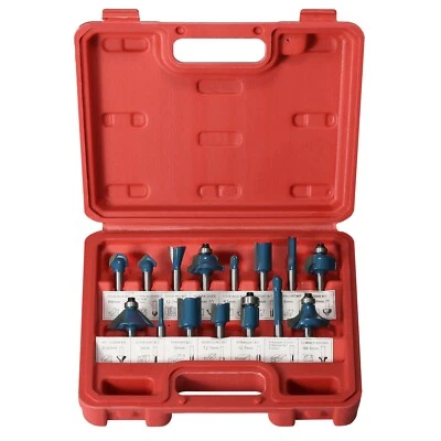 15 tlg Fräsersatz Fräsmaschinen für Oberfräser Fräser Schaftfräser Nutfräser 1/4 - Bild 1 von 4