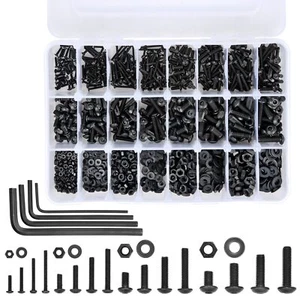 1500 Pcs M2-M5 Button Head Hex Screws Nuts Washers Kit 12.9 Grade Black Steel - Picture 1 of 5