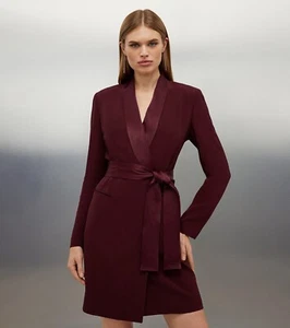 Karen Millen Viscose Satin Tuxedo Wrap Dress Size 8 US - Picture 1 of 14