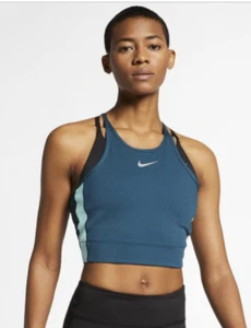 NWOT Womens Nike Dri-Fit Dry Cropped Tank Top AQ5117 Surf Running Blue Silver XS - Picture 1 of 8