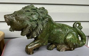 Lion Sculptures Signed J Jonasi African Stone Carving Green Large Heavy DAMAGE - Picture 1 of 14