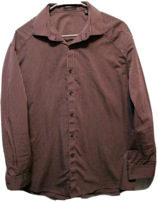 Kenneth Cole ♈Camisa con botones LS estampada para hombre talla 17~rayas rojas/negras/grises Foto 1 de 3