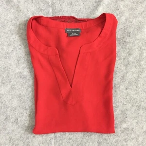 Van Heusen Short Sleeve V-neck Flowy Top w/ Lace Hem, Women's S/P (Red) - Picture 1 of 7