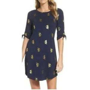 Mini abito donna Lilly Pulitzer Preston oro pesce cravatta manica blu navy taglia small - Foto 1 di 10