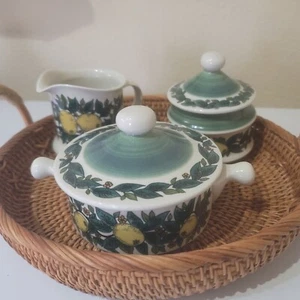 W. Goebel OPM SAVOY Lemons & Leaves Set 2 Sugar Bowl with Lids Creamer Dish - Picture 1 of 9