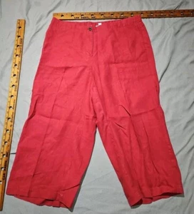 J Jill Pants Womens XL Red Lagenlook Love Linen Wide Leg Crop Cape Cod Boho - Picture 1 of 15