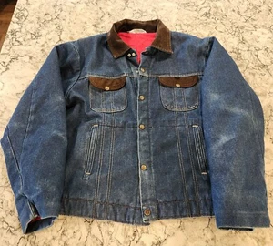 Key Denim Jacket Coat Mens Sz L Quilt Lined Corduroy Trucker Western Cowboy USA - Picture 1 of 23