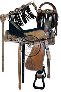 Leder Western Barrel Racing Pferd Sattel Premium Qualität Tack Set Größe 14"-18" - Bild 1 von 8