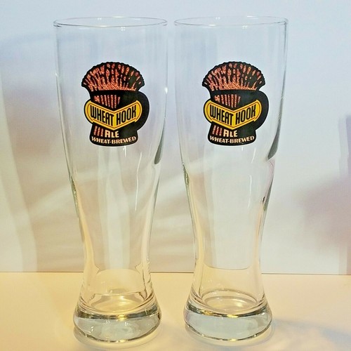 Lot of 2 Wheat Hook Ale Beer Glasses Wheat Brewed 12 oz 8 1 4"