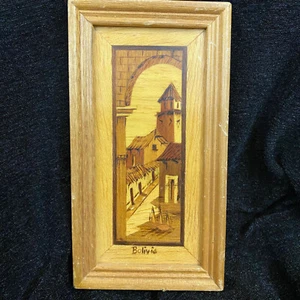 Vintage Old Picture Hand Painted Painting Bolivia House Wooden Frame 3"X5.5" Art - Picture 1 of 4