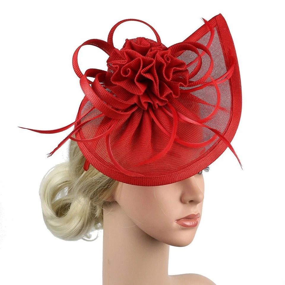 Women Feather Wedding Tea Party Fascinator Hat Mesh Headband Hair Clip - Image 1 of 4