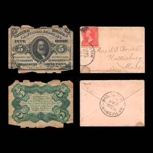 3rd Issue 5c Five Cent Fractional Currency Note w/ 1901 Mississippi Envelope XF - Picture 1 of 7