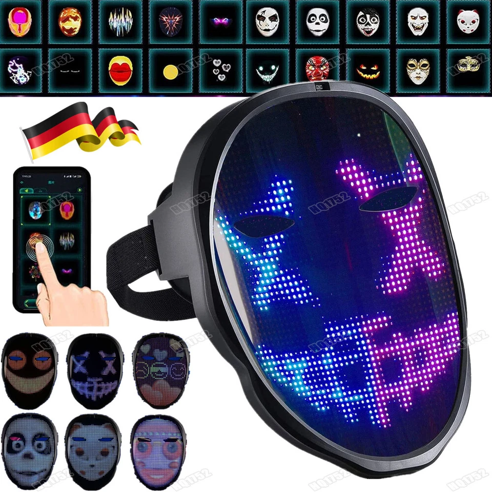 LED Maske Programmierbar App Party Halloween LED Beleuchtung Maske Bluetooth DE - Bild 1 von 4