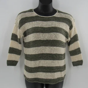 Jones New York Sport Women's 3/4 Sleeve Sweater XL Stripe Army Green Ivory EUC - Picture 1 of 4