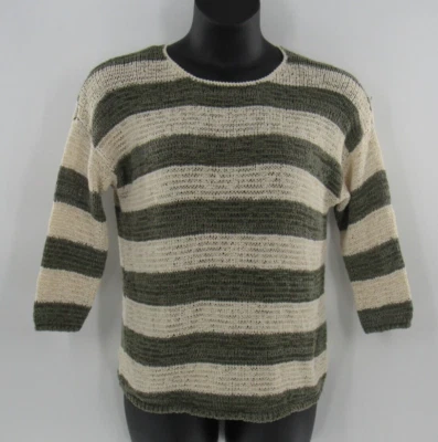 Suéter Jones New York Sport Para Mujer Manga 3/4 XL Rayas Verde Militar Marfil Usado en Excelente Condición Foto 1 de 4