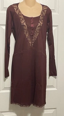 Camisón corto marrón manga larga mezcla seda La Perla Ballade XS Foto 1 de 3