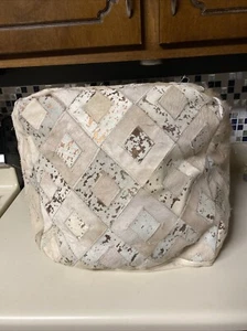 Diamond Premium Patchwork Fur Cowhide Bronze Pouf: 16x16x16” Ottoman Seat AS IS - Picture 1 of 7