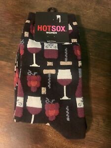 Hot Sox Wine Themed Women's Crew Socks Black Shoe Size 4-10 Sock Size 9-11