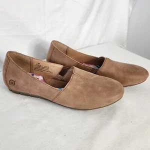 Born Leather Slip On Loafers Comfort Casual Flats Shoes Tan Brown 7.5M - Picture 1 of 7