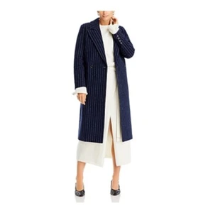 AQUA Wool Blend Double Breasted Coat Women's XS Navy Pinstripe Peak Lapel L/S~ - Picture 1 of 19