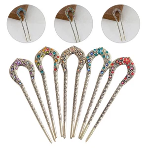 5 Pcs Vintage Hairpin Headdress Rhinestone Stick U Shaped Fork - Picture 1 of 11