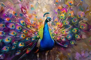 Stunning Peacock Canvas Picture Print Wall Art - Colour Splash - Picture 1 of 7