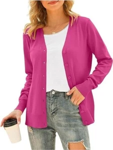 Yommay Cardigans for Women Long Sleeve Soft Basic V-Neck Button Down Knitwear, L - Picture 1 of 5