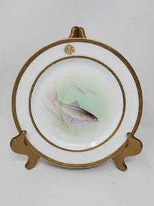 LENOX Artist Signed Fish Plate W.H. Morley hand painted Gold Rim 9" Salmon - Picture 1 of 13