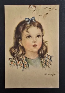 Cartolina Viaggiata Illustratore Mariapia Volto di Bambina Anni 50 Fp Colori - Picture 1 of 2