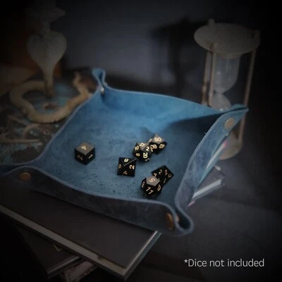 Handmade Leather Dice Tray Rolling Mat Blue DND RPG Table-top Game Accessory - Image 1 of 4