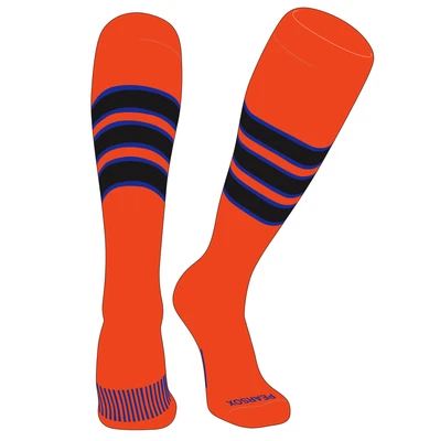 PEAR SOX Striped OTC Baseball, Softball, Football Socks (C) Orange, Royal, Black - Image 1 of 3