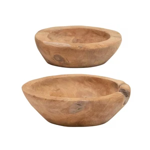 9.84 In. 160 Fl. Oz. Brown Teak Wood Serving Bowls (Set of 2) - Picture 1 of 12