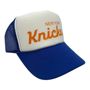 NUEVA YORK KNICKS SPORTS SCRIPT AZUL NY SOMBRERO 5 PANELES CORONA ALTA CAMIONERO SNAPBACK - Imagen 1 de 3