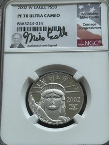 2002-W $50 American Platinum Eagle NGC PF70 Ultra Cameo Mike Castle Signed - Picture 1 of 13