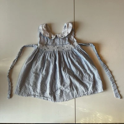 Hartstings Girls Sz 24M Blue Smocked Seersucker Peter Pan Collar Tulip - Image 1 of 4